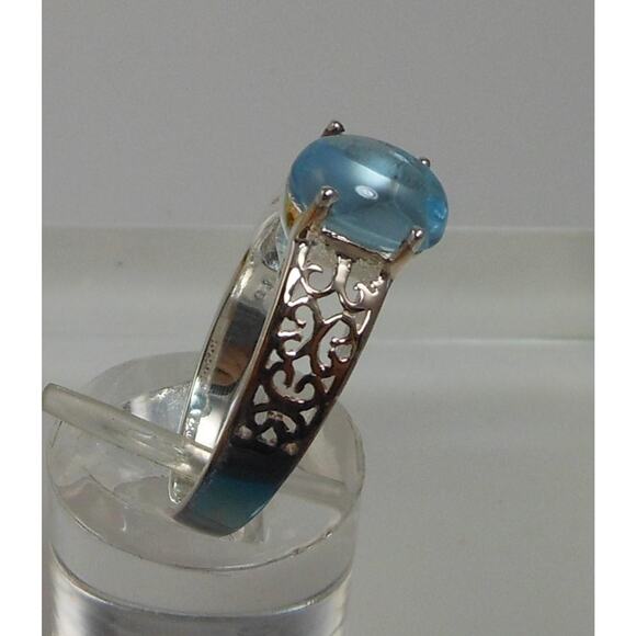 Elegant Sterling Silver Filigree Ring with Blue Topaz Gemstone - Vintage Size 7 - Picture 5 of 10